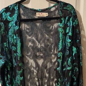 Southern Fried Chics - Peacock Royal Sequin Duster